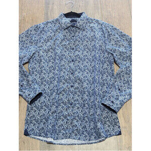 Silverstone Shirt Mens XXL Blue Print Long Sleeve Modern Fit Casual Button Down